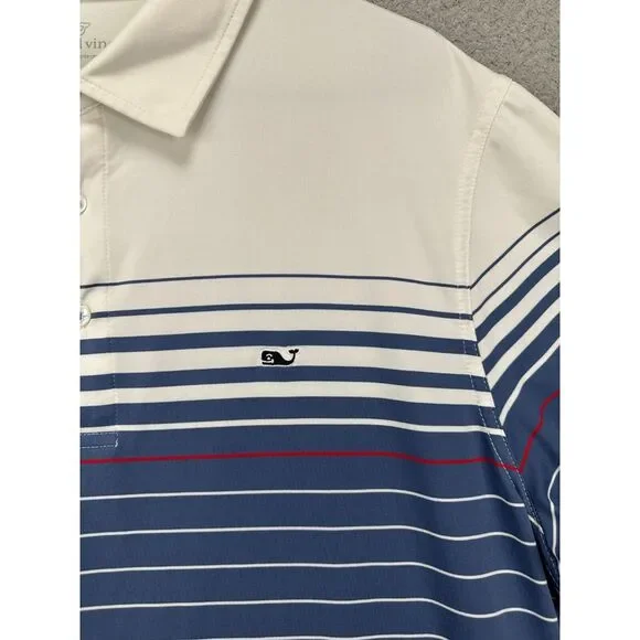 Vineyard Vines Shirt Men Large Blue Stripes Golf Polo Stretch Short Sleeve Rugby